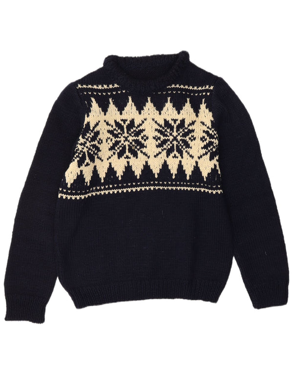 ВИНТАЖНЫЙ женский джемпер с круглым вырезом UK 16, большой темно-синий Fair Isle