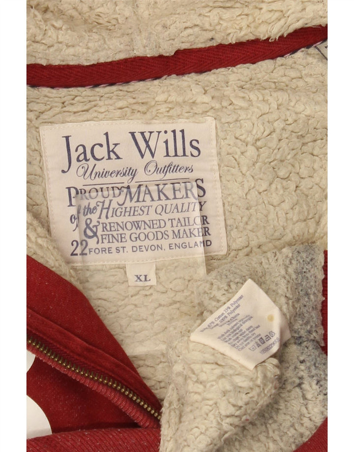 JACK WILLS Мужской свитер с капюшоном на молнии с графическим рисунком XL, красный хлопок