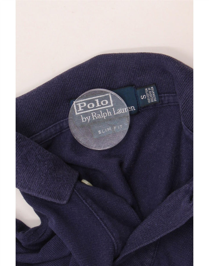 POLO RALPH LAUREN Мужская приталенная рубашка поло с длинным рукавом, маленькая, темно-синяя