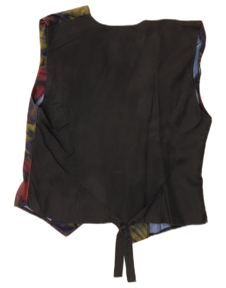 ВИНТАЖНЫЙ женский жилет UK 12, средний темно-синий с цветочным принтом