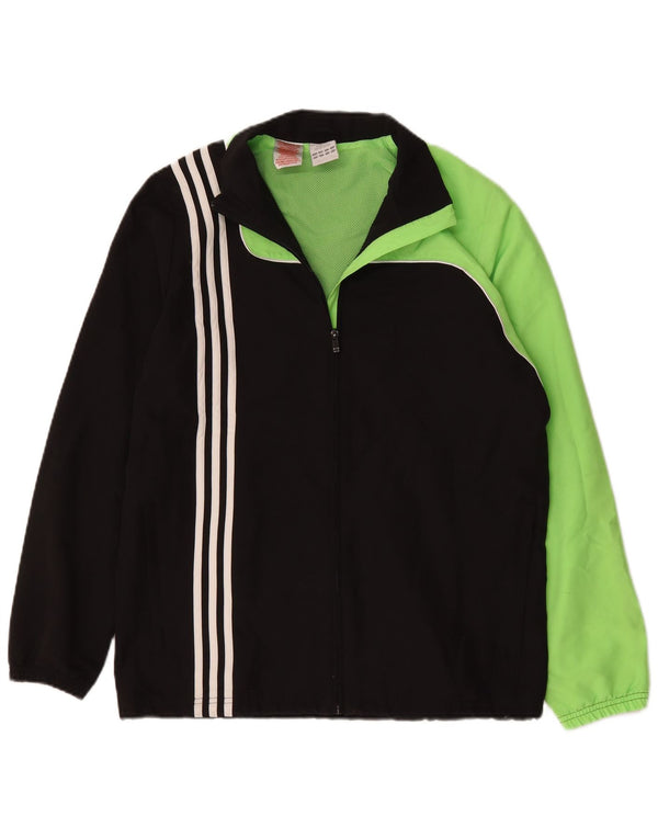 Adidas Boys Tracksuit Top Jacket 15-16 Years Black Colourblock Polyester