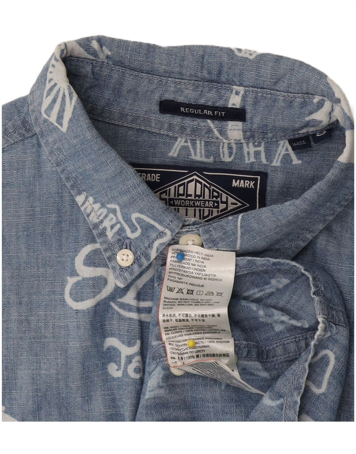 Superdry Мужская рубашка обычного кроя с короткими рукавами и рисунком, маленький синий хлопок