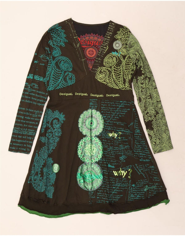 Женское платье А-силуэта Desigual с длинными рукавами и графикой, Великобритания, 20, 2XL, зеленое, с узором пейсли