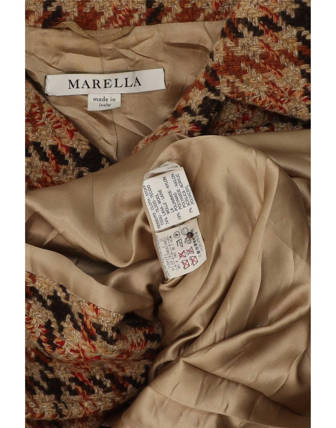 Женский пиджак Marella UK 12, средний коричневый с узором «гусиные лапки», классический