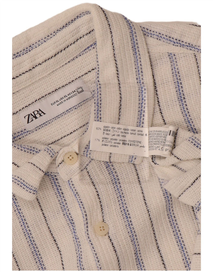 ZARA Mens Short Sleeve Shirt XL White Striped Cotton