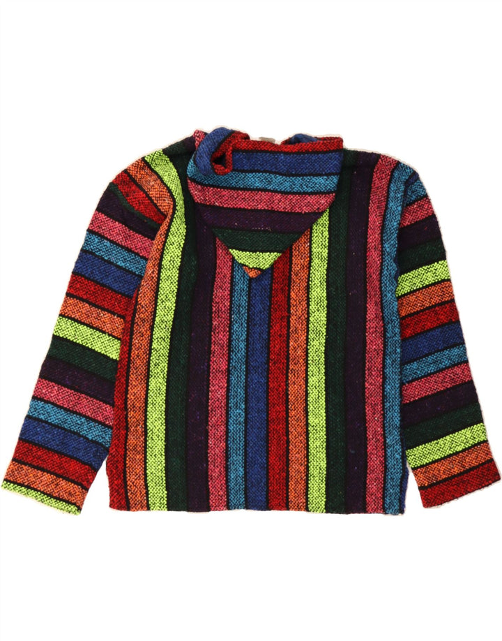 SIESTA Mens Hooded V-Neck Jumper Sweater Medium Multicoloured Striped Vintage Siesta and Second-Hand Siesta from Messina Hembry 