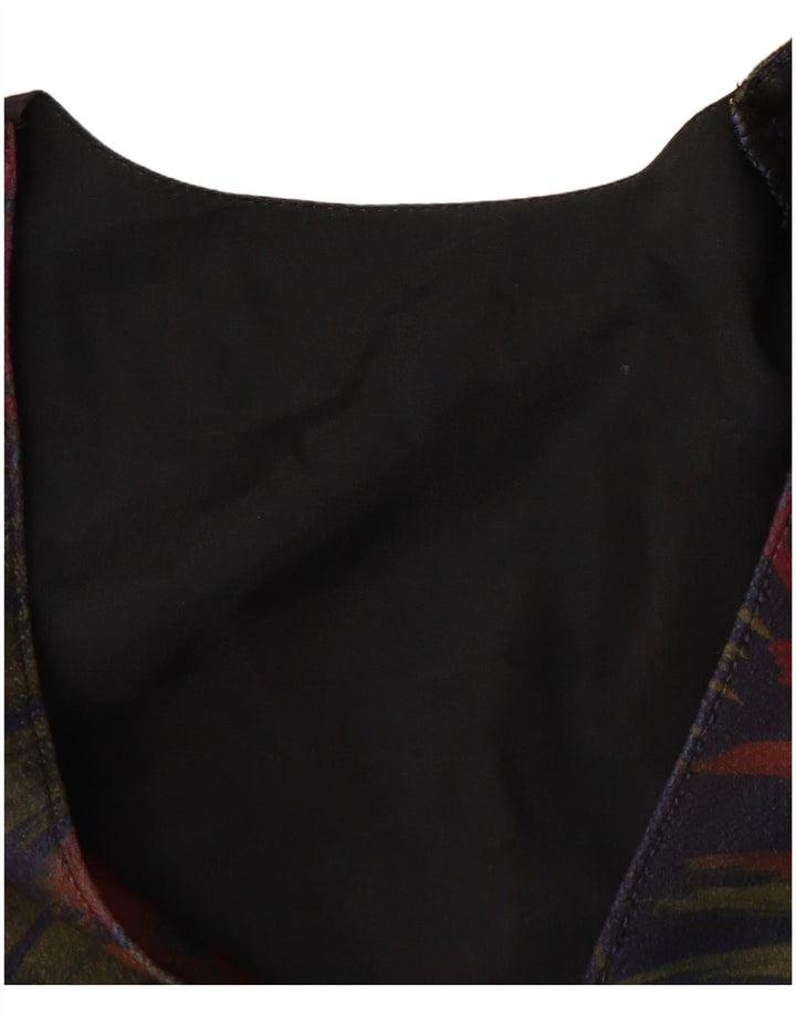 ВИНТАЖНЫЙ женский жилет UK 12, средний темно-синий с цветочным принтом