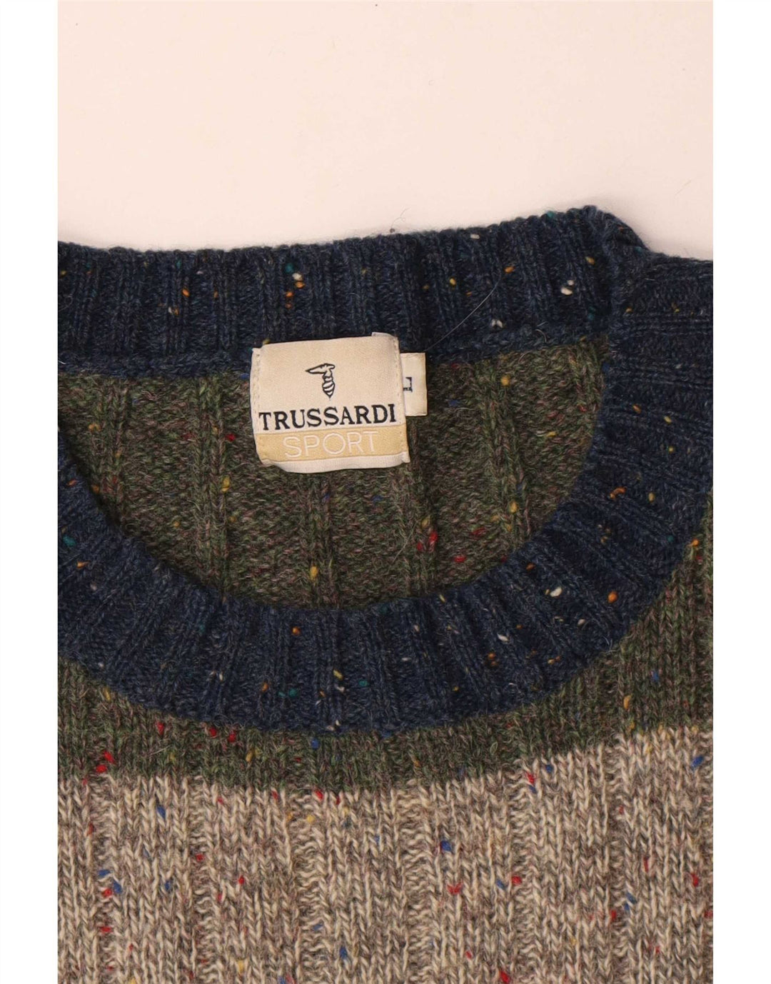 Мужской джемпер Trussardi с круглым вырезом, большой шерстяной разноцветный полосатый свитер