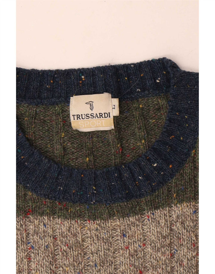 Мужской джемпер Trussardi с круглым вырезом, большой шерстяной разноцветный полосатый свитер