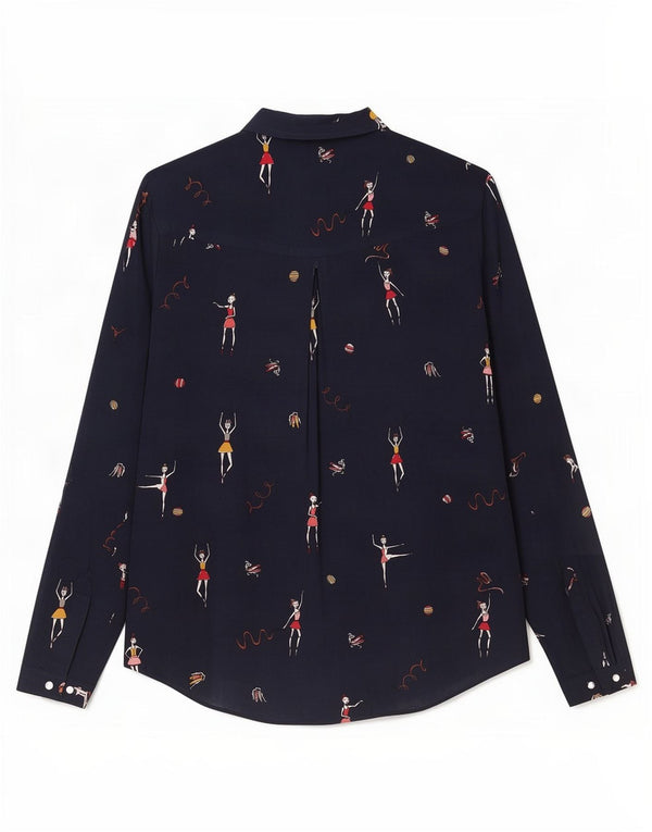 Женская блузка-рубашка с рисунком Zara UK 6 XS Темно-синяя вискоза