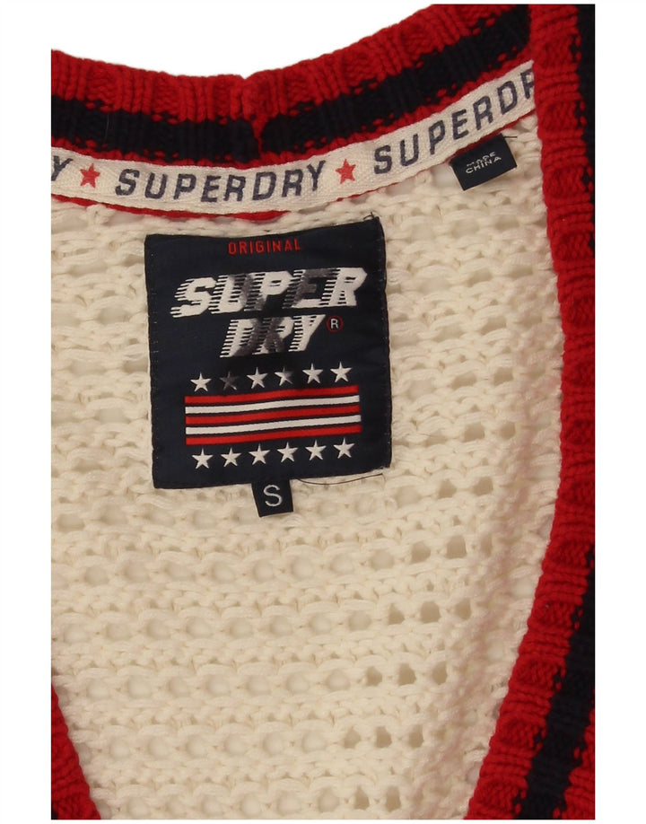 Женский свитер-кардиган оверсайз Superdry UK 10, маленький белый с цветными блоками