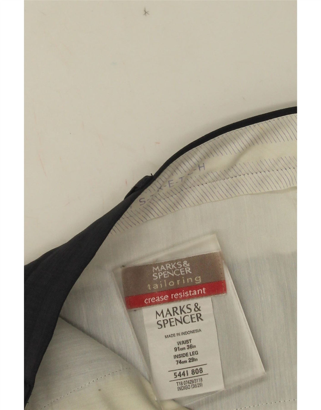 Мужские прямые костюмные брюки Marks & Spencer W36 L29 темно-синие из полиэстера