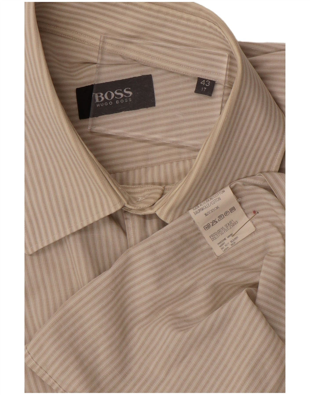Мужская рубашка HUGO BOSS, размер 43, 17 XL, хлопковая бежевая полоска