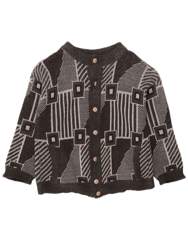 ВИНТАЖНЫЙ женский свободный кардиган-свитер UK 18 XL Серый с геометрическим узором