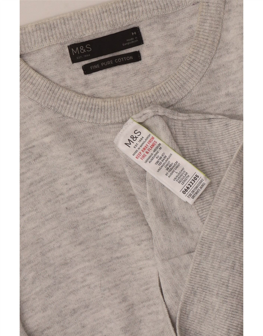 Мужской джемпер с круглым вырезом Marks & Spencer, хлопковый свитер среднего серого цвета с крапинками