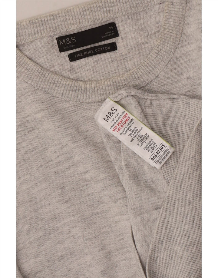 Мужской джемпер с круглым вырезом Marks & Spencer, хлопковый свитер среднего серого цвета с крапинками
