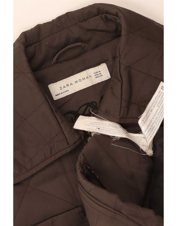 Женская стеганая куртка Zara UK 12, средний коричневый полиэстер