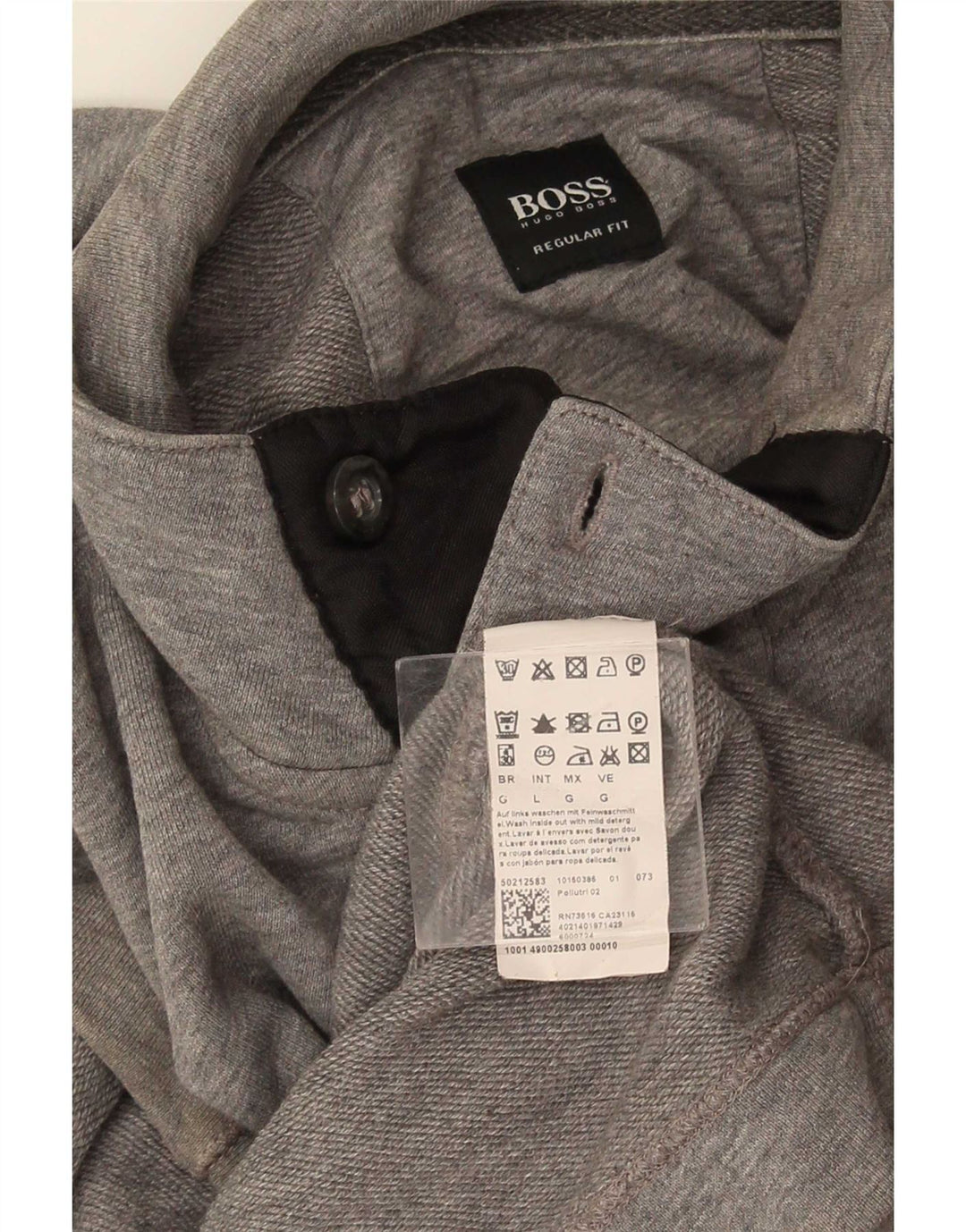 Мужской свитшот с воротником на пуговицах Hugo Boss, большой серый хлопковый джемпер