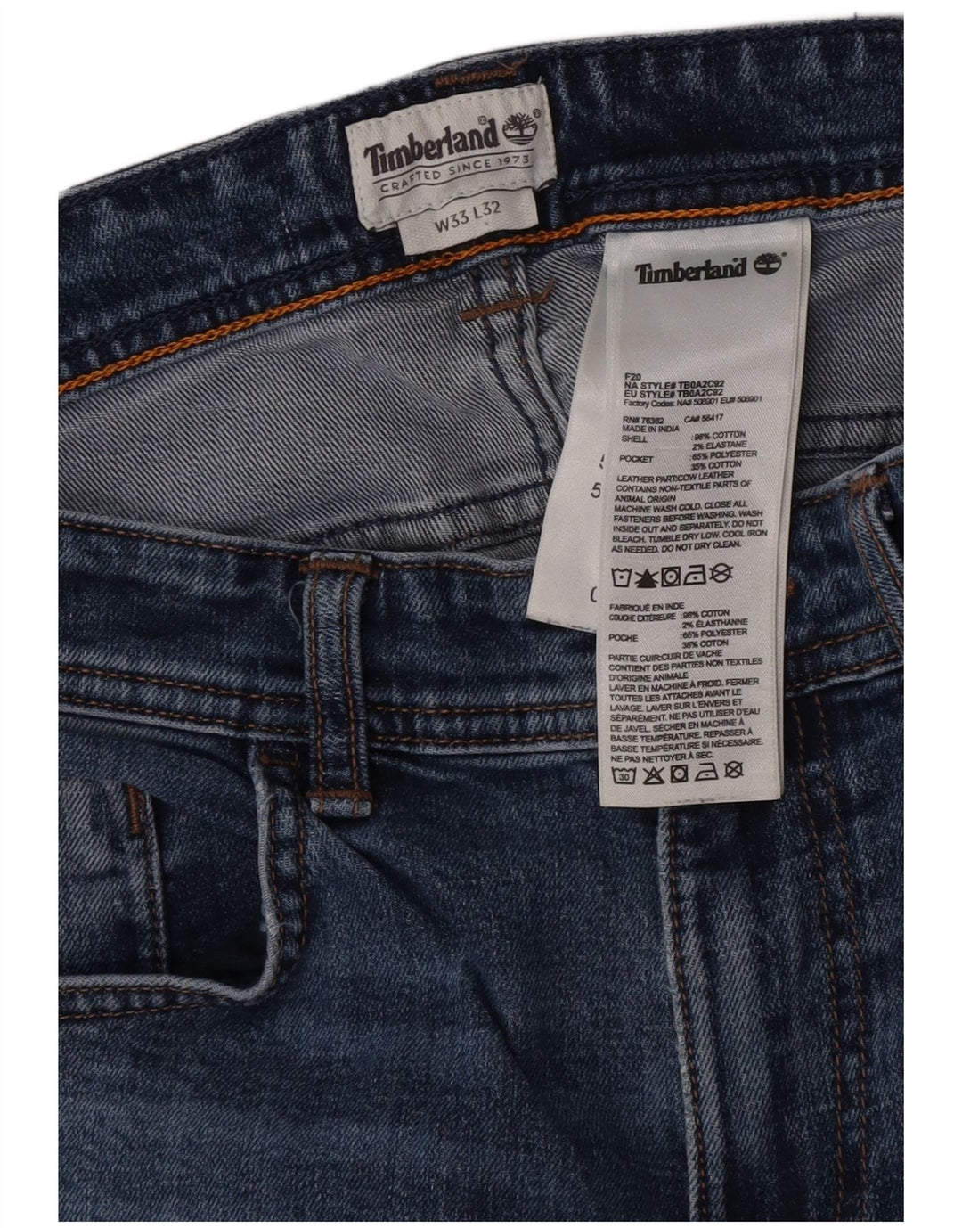 Мужские узкие джинсы Timberland W33 L32 синие, хлопок
