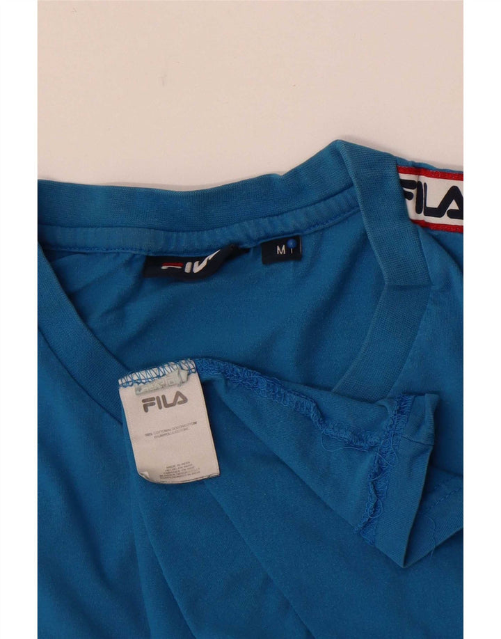 Мужская футболка с рисунком Fila, хлопковый топ среднего синего цвета