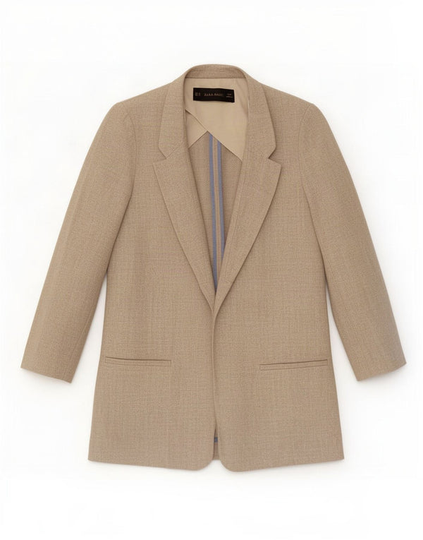 Zara Womens Oversized Open Blazer Jacket UK 6 XS Beige Linen