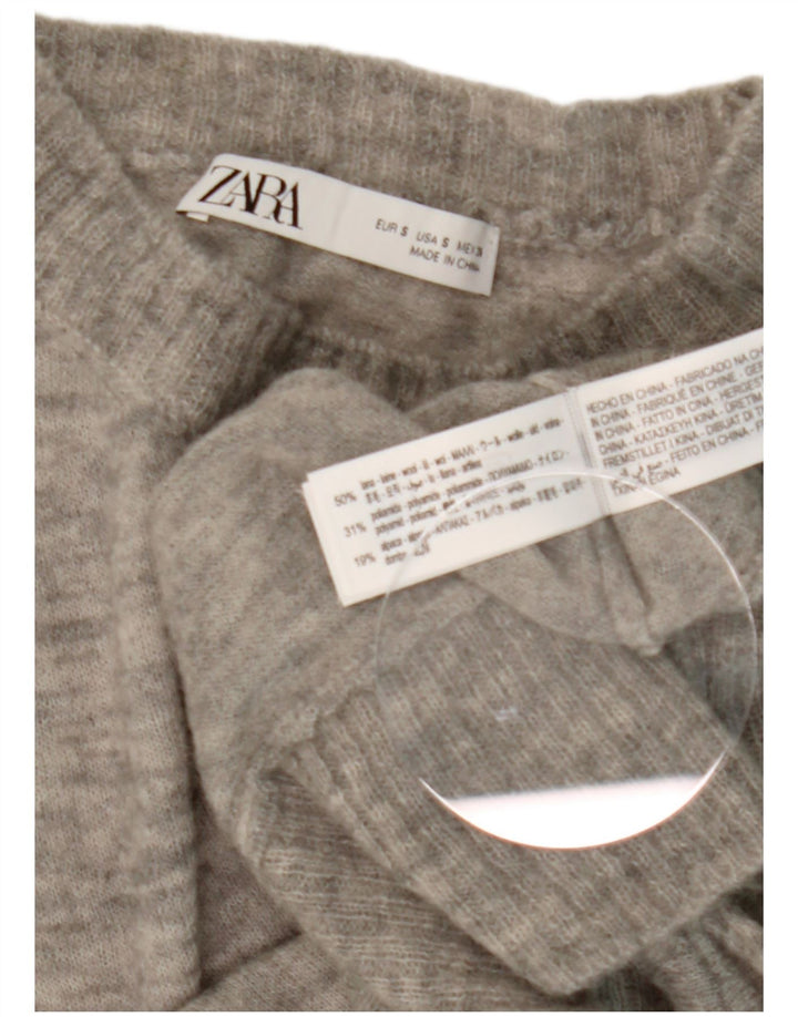 Женский свободный джемпер с высоким воротником Zara UK 10, маленький серый шерстяной свитер