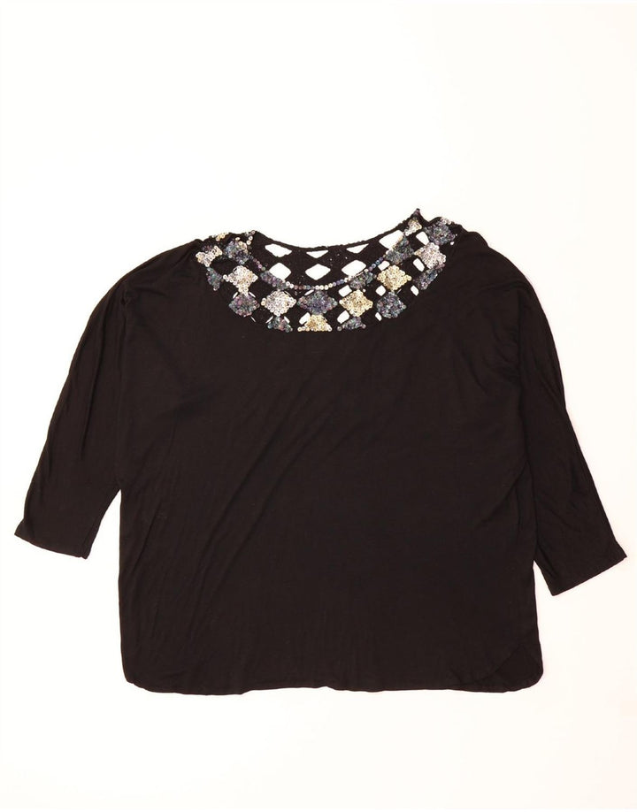 VINTAGE Womens Top 3/4 Sleeve UK 22 3XL Black Vintage Vintage and Second-Hand Vintage from Messina Hembry 