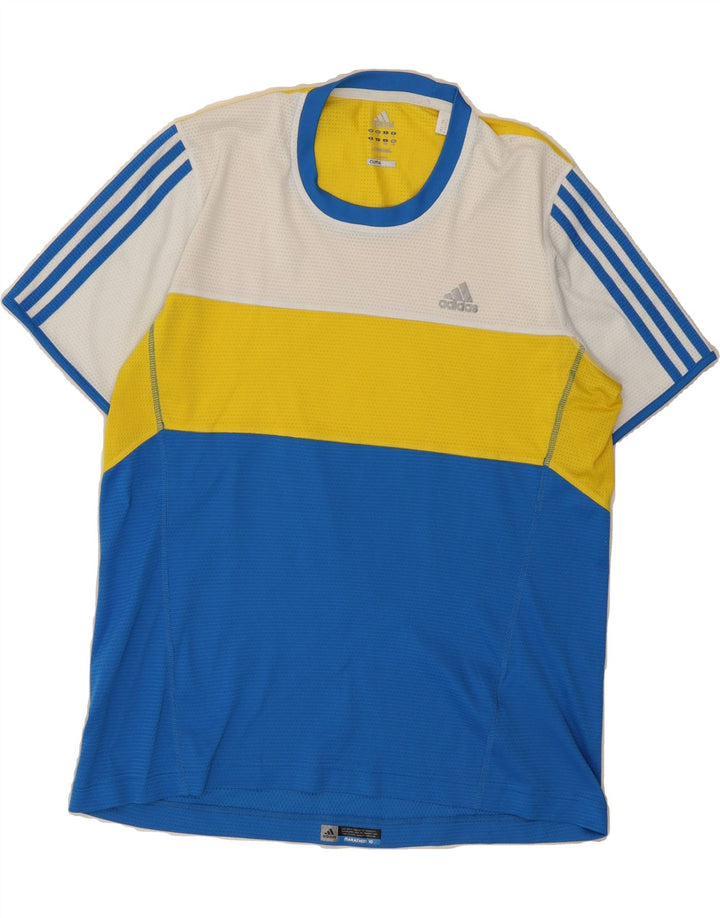 ADIDAS Mens Climacool T-Shirt Top Large Blue Colourblock Polyester Vintage Adidas and Second-Hand Adidas from Messina Hembry 