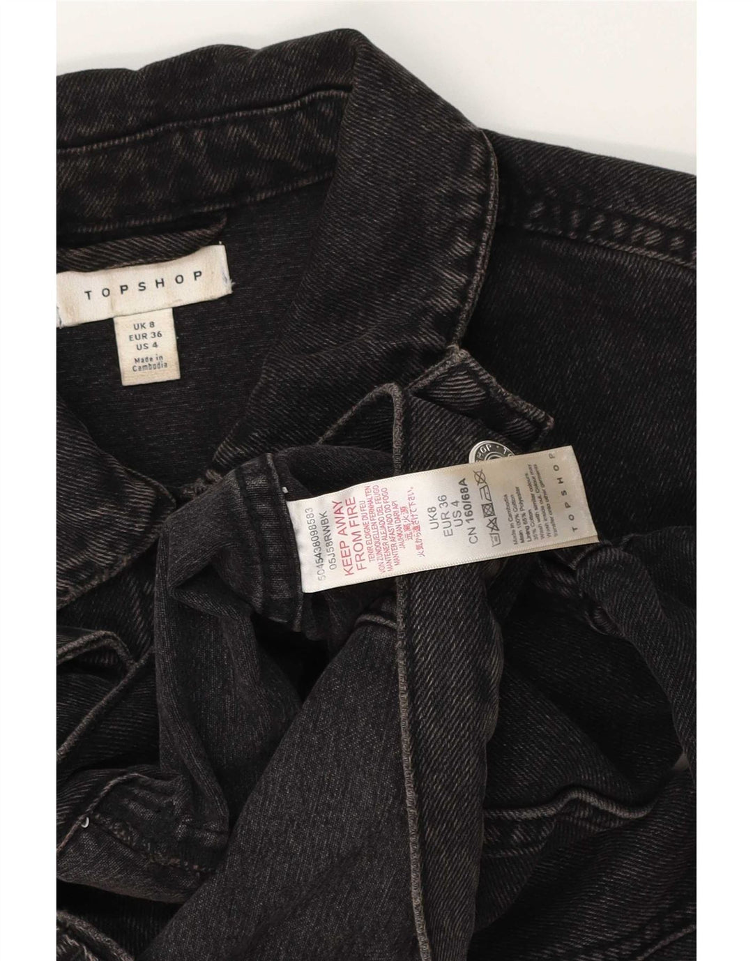 Женская укороченная джинсовая куртка Topshop UK 8, маленькая, черный хлопок
