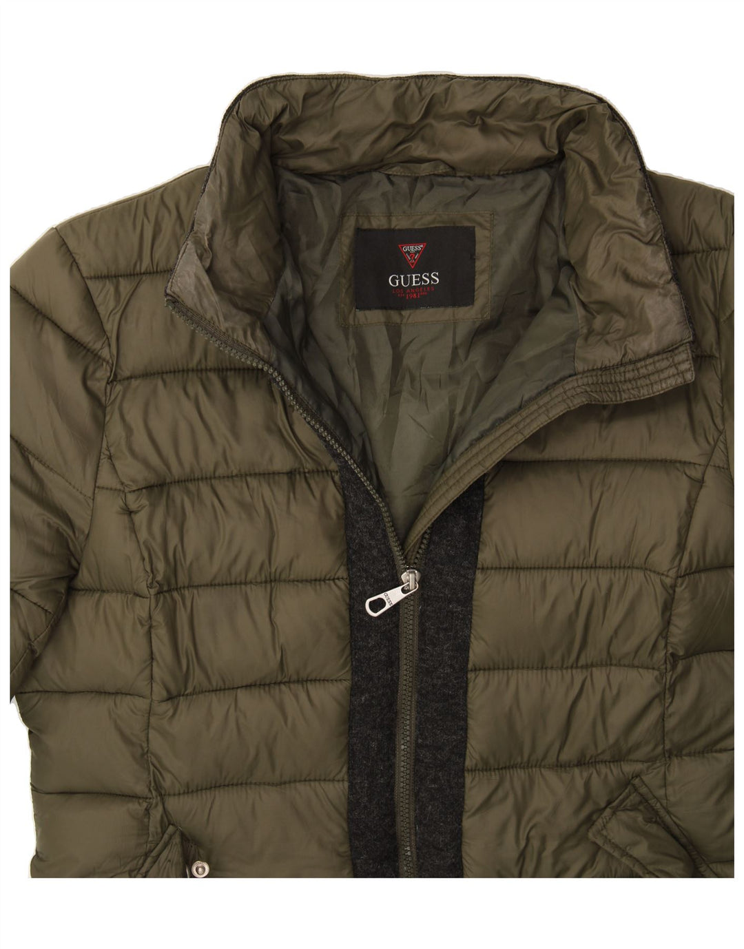 GUESS Womens Padded Coat UK 14 Medium Khaki Polyamide Vintage Guess and Second-Hand Guess from Messina Hembry 