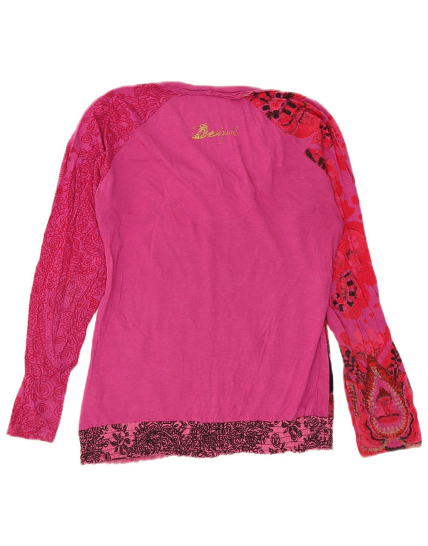 Женский топ Desigual с длинным рукавом и рисунком, UK 14, хлопок среднего розового цвета с цветочным принтом
