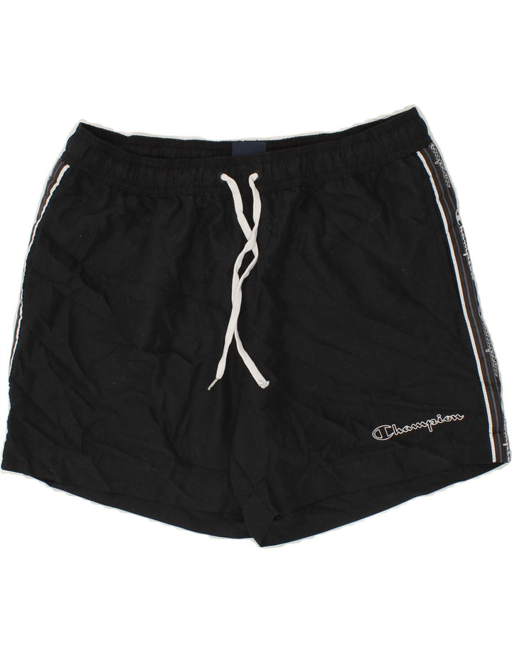 CHAMPION Womens Graphic Sport Shorts Medium Black Vintage Champion and Second-Hand Champion from Messina Hembry 