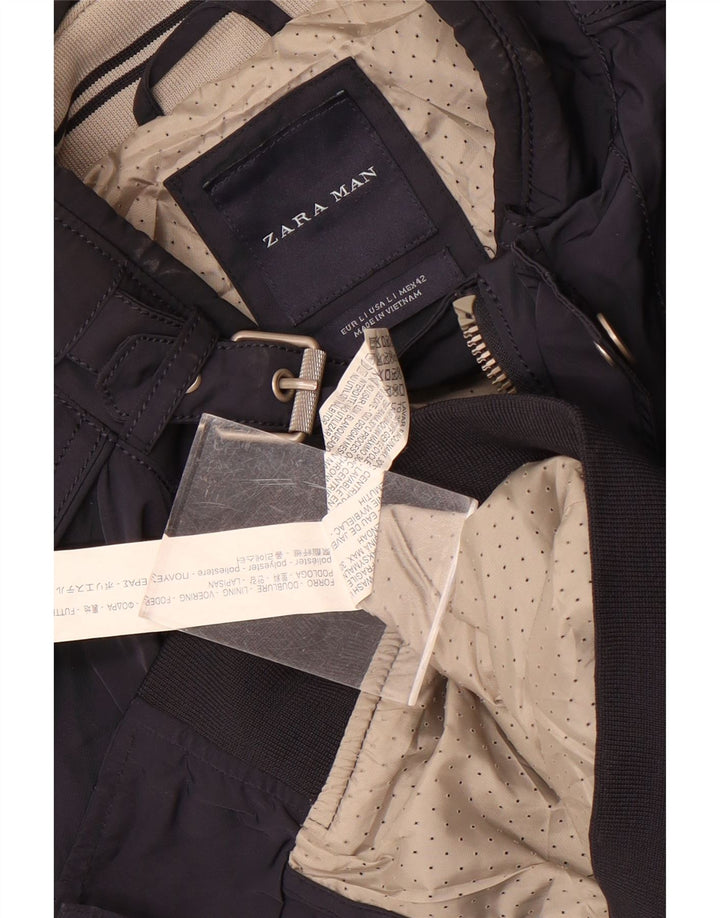 Мужская куртка-бомбер Zara UK 40, большая темно-синяя, полиэстер