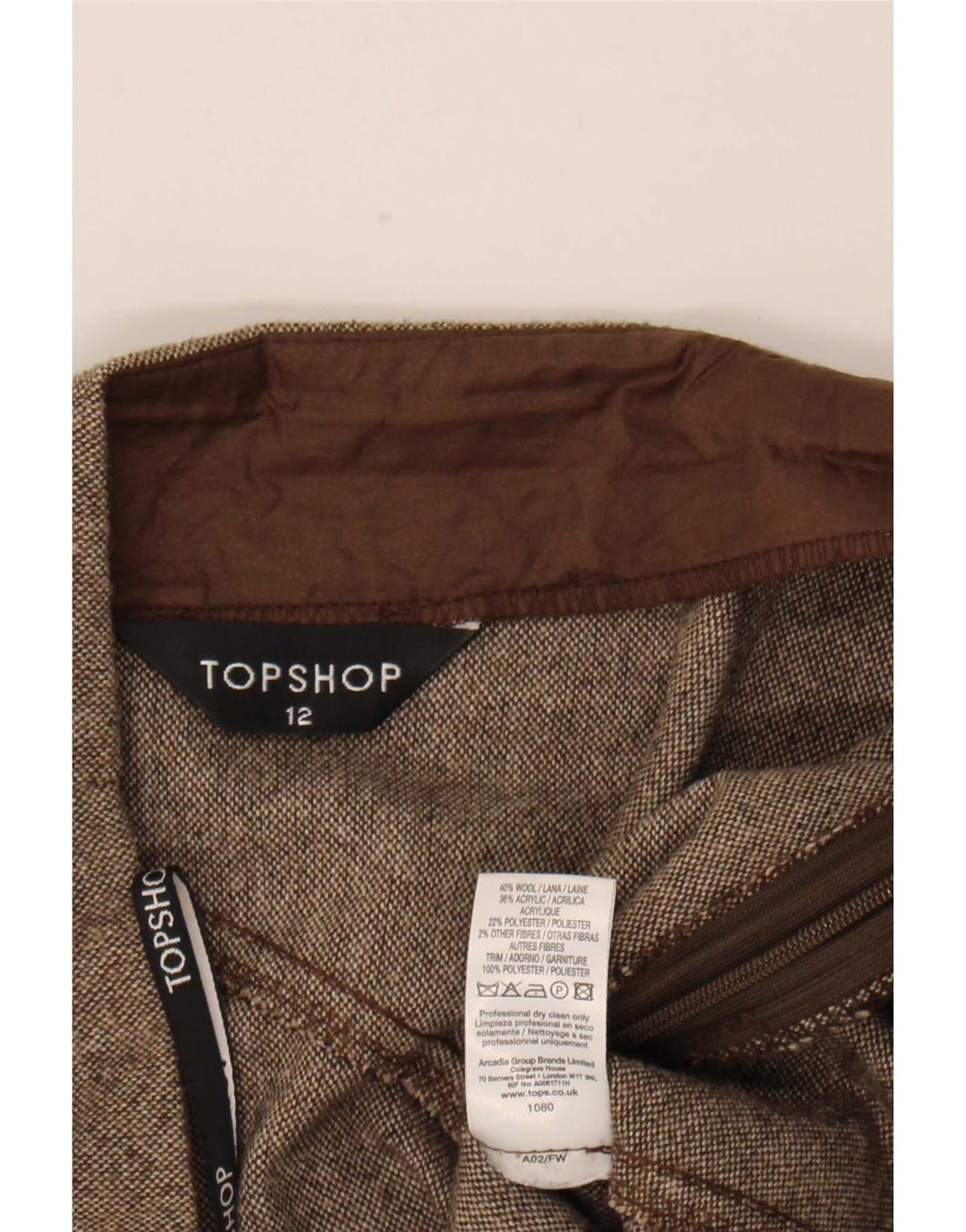 Topshop Женская юбка-трапеция UK 12 Medium W32 Коричневая шерсть