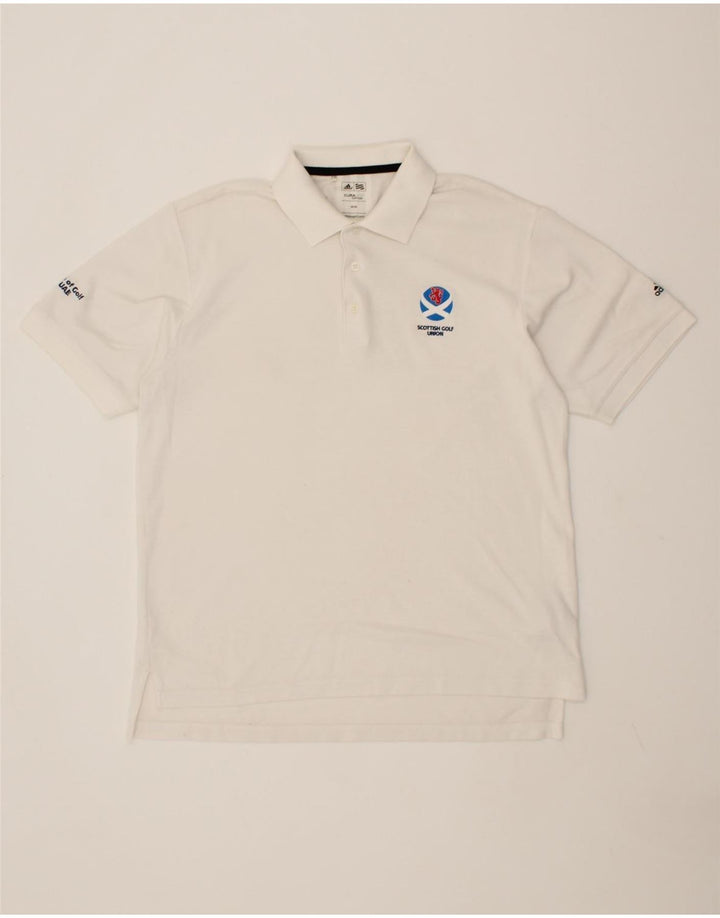 ADIDAS Mens Graphic Polo Shirt Medium White Cotton Vintage Adidas and Second-Hand Adidas from Messina Hembry 
