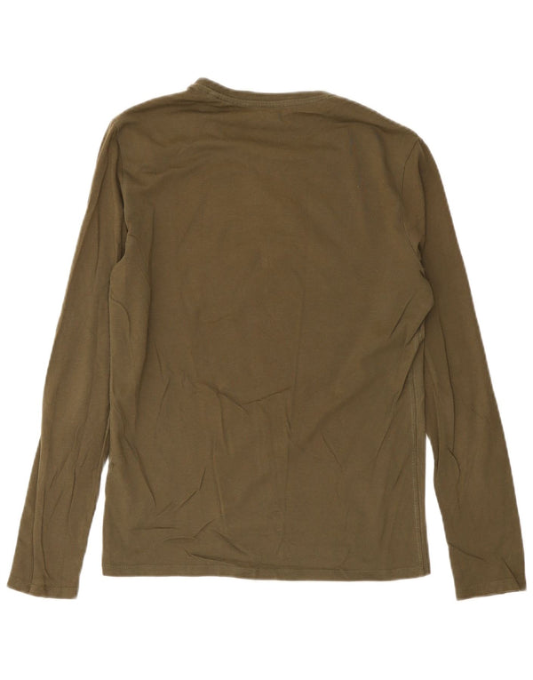 Мужской приталенный топ с рисунком Guess XS из хлопка цвета хаки с длинными рукавами
