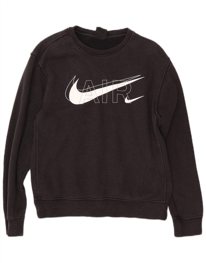 Женский свободный свитер с рисунком NIKE UK 10, маленький черный хлопковый джемпер