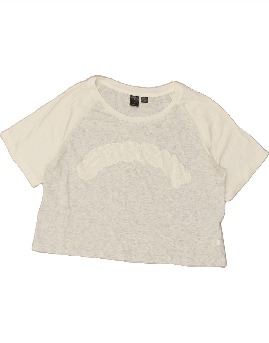 G-STAR Womens Crop Graphic T-Shirt Top UK 12 Medium Grey Colourblock | Vintage G-Star | Thrift | Second-Hand G-Star | Used Clothing | Messina Hembry 