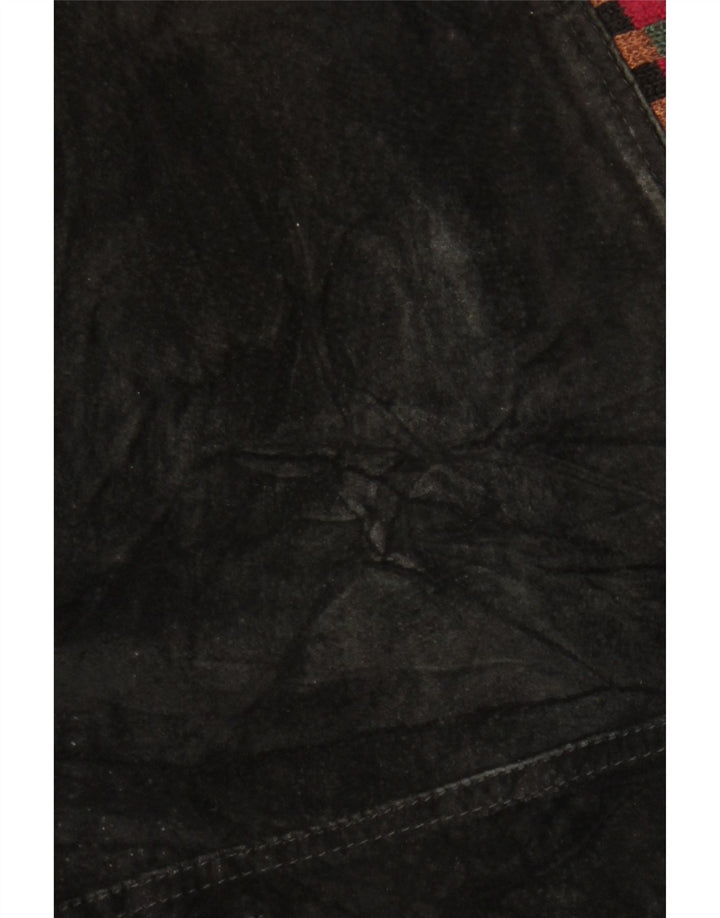 ВИНТАЖНАЯ женская замшевая куртка оверсайз UK 18 XL, черная кожа с геометрическим рисунком