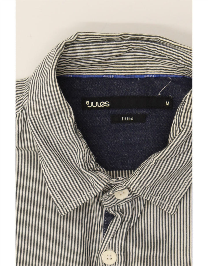 JULES Mens Fitted Shirt Medium Navy Blue Striped Cotton Vintage Jules and Second-Hand Jules from Messina Hembry 