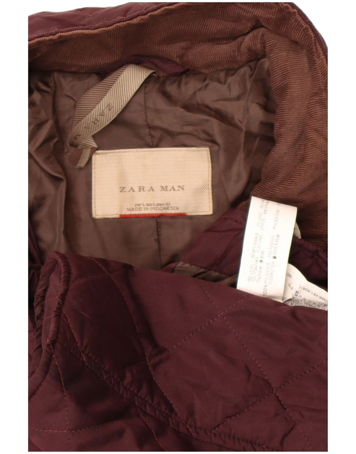 Мужская стеганая куртка Zara UK 40, большой бордовый полиэстер