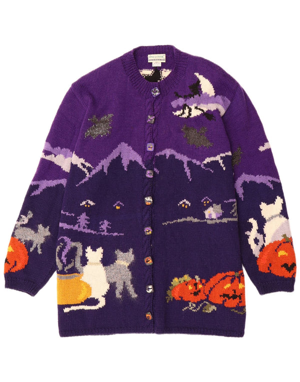 ВИНТАЖНЫЙ женский свитер-кардиган с графическим рисунком, Великобритания, 20, 2XL, фиолетовый, шерсть с цветными блоками