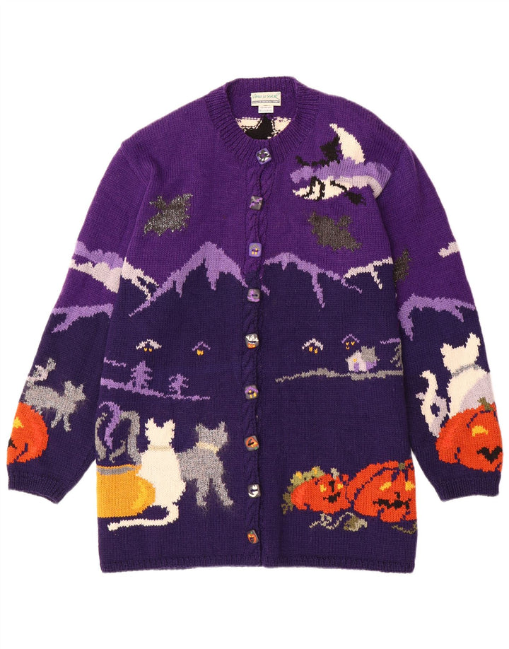 ВИНТАЖНЫЙ женский свитер-кардиган с графическим рисунком, Великобритания, 20, 2XL, фиолетовый, шерсть с цветными блоками