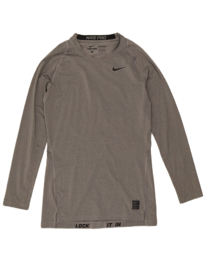 Мужской топ Nike Dri Fit с длинным рукавом, средний серый полиэстер с цветными блоками