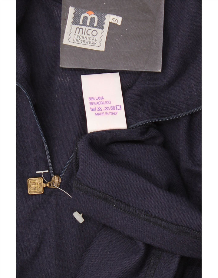 Винтажный мужской свитер с воротником на молнии IT 50, средний темно-синий, шерсть