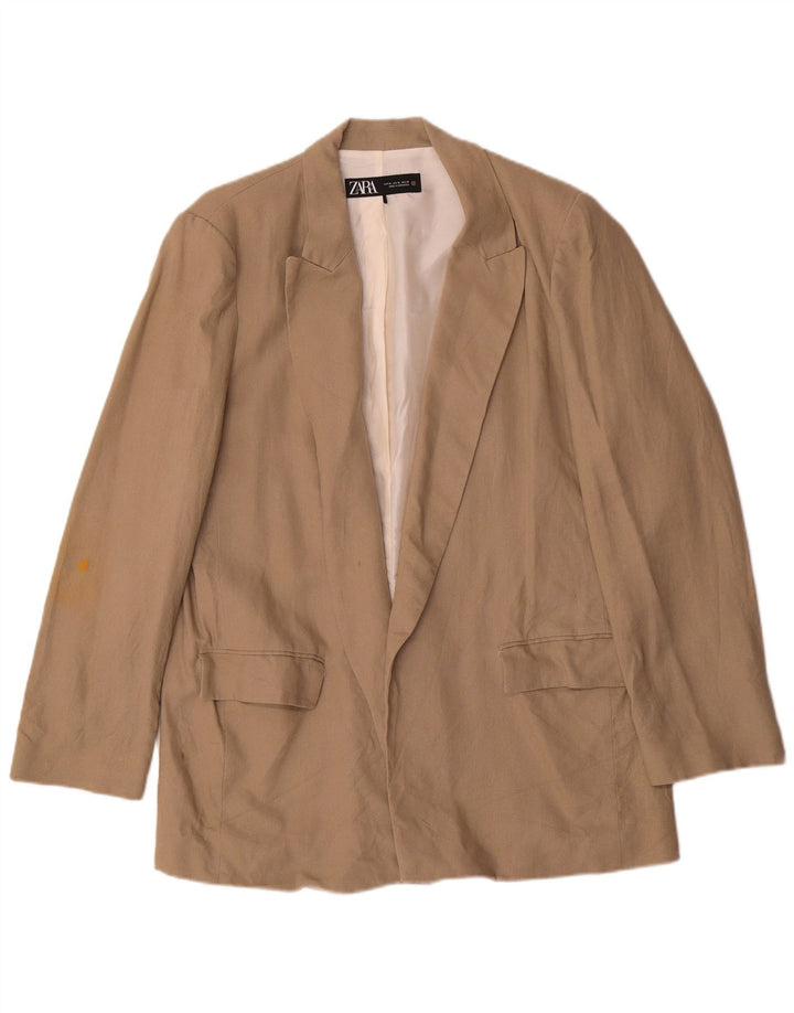 Женский открытый пиджак Zara UK 18 XL, бежевый, льняной