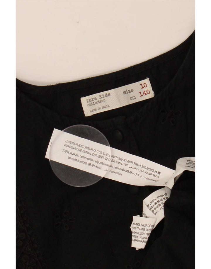 Платье трапециевидной формы с крыльями летучей мыши ZARA для девочек 9–10 лет, черный хлопок с цветочным принтом