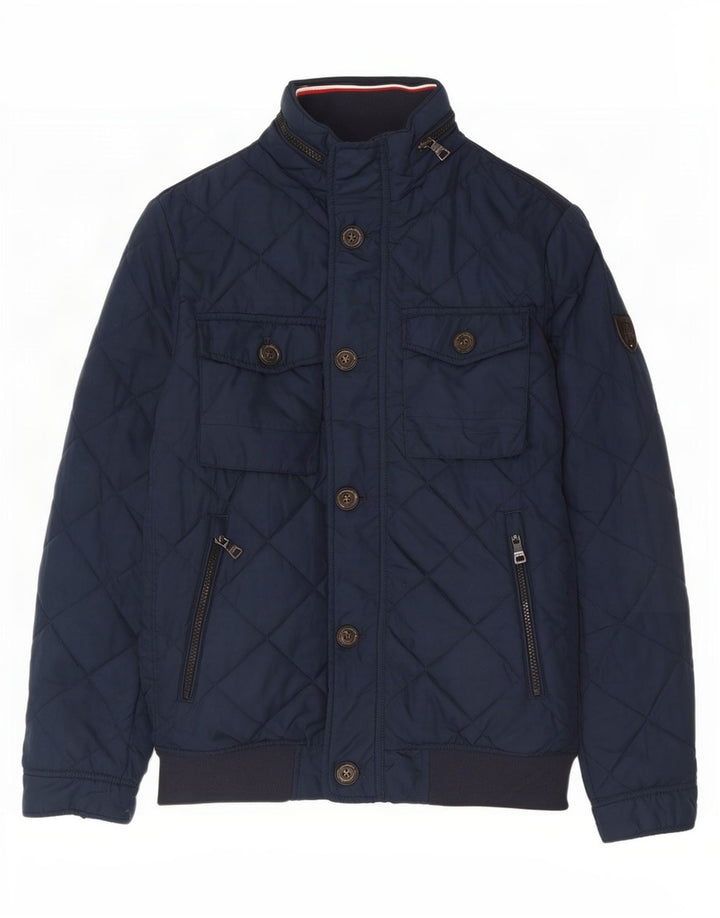 Мужская стеганая куртка с капюшоном Tommy Hilfiger UK 36, маленькая, темно-синяя, полиэстер
