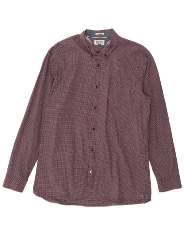 Tommy Hilfiger Mens Slim Fit Shirt XL Burgundy Gingham Cotton