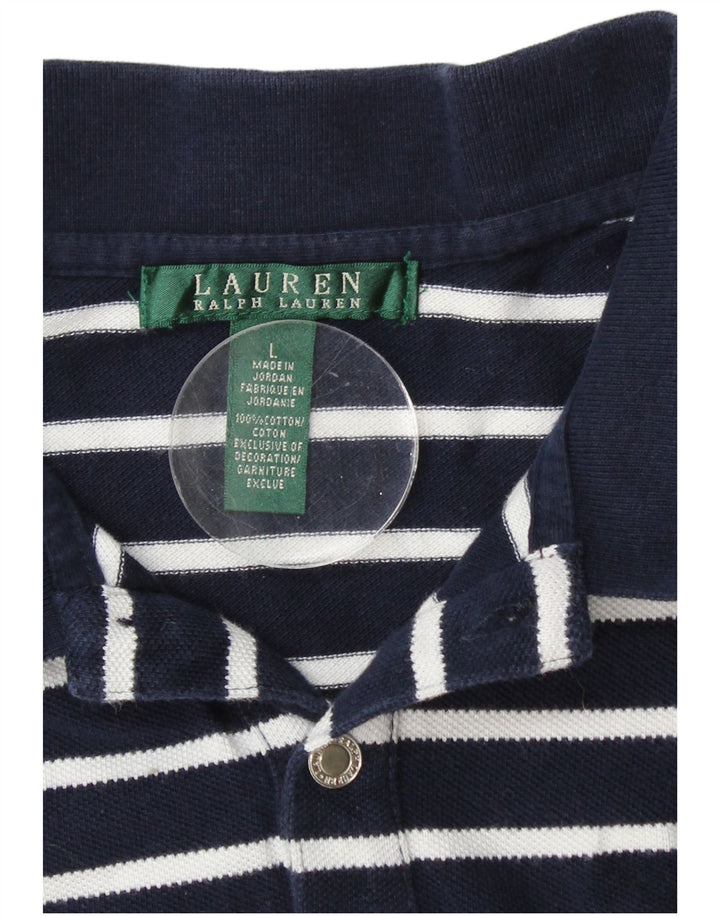 Женская рубашка поло RALPH LAUREN UK 16, большой размер, темно-синяя полоска, хлопок